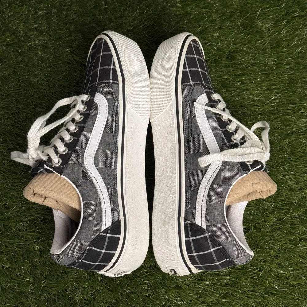 Vans Old Skool Platform Womens Size 8.5 Black White Plaid Skate Shoes Sneakers